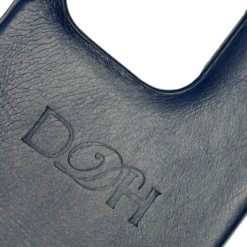 DALLAS DESIGNER HANDBAGS Leather iPhone 15 Pro MagSafe Phone Case Navy Blue